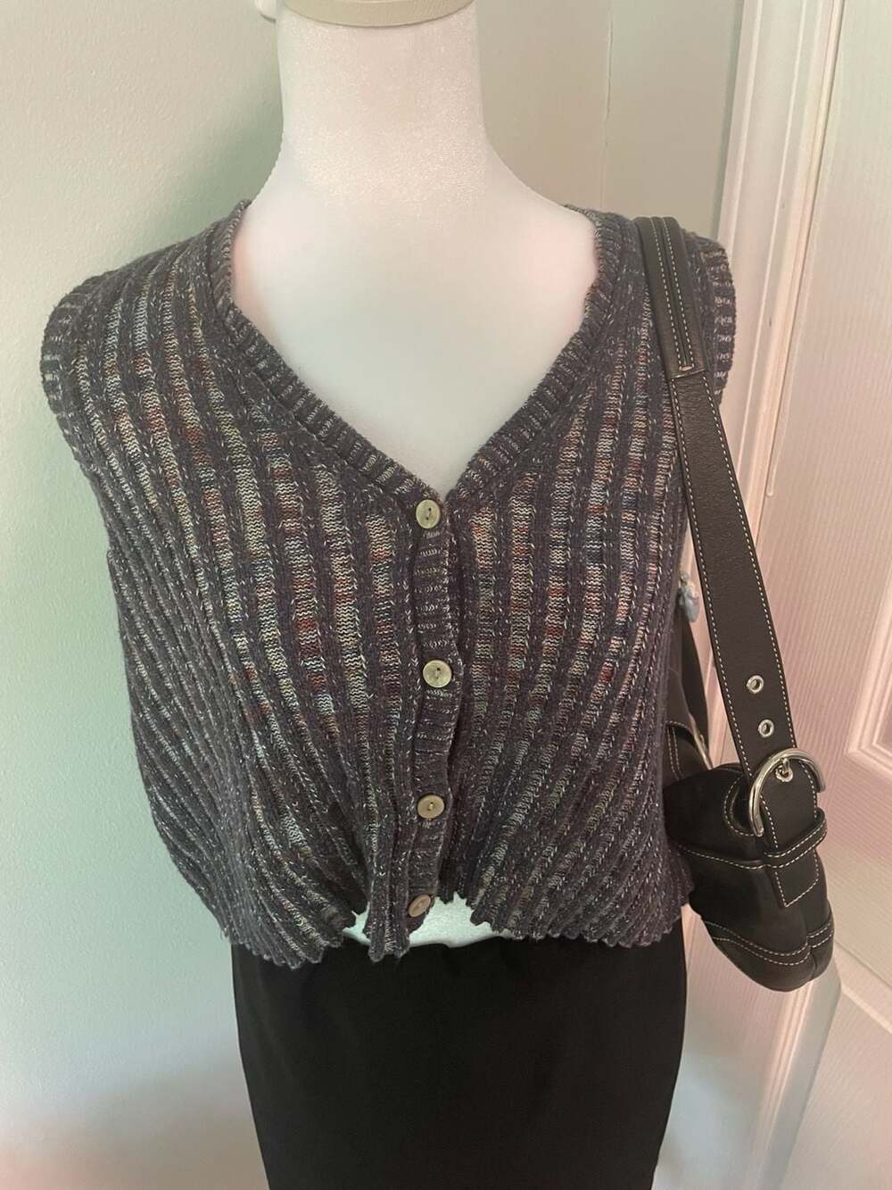 Universal Thread Space Dye Knit Button-Front Sweater Vest